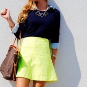 EUC J. Crew Neon Yellow Jacquard A-Line Skirt, size 6